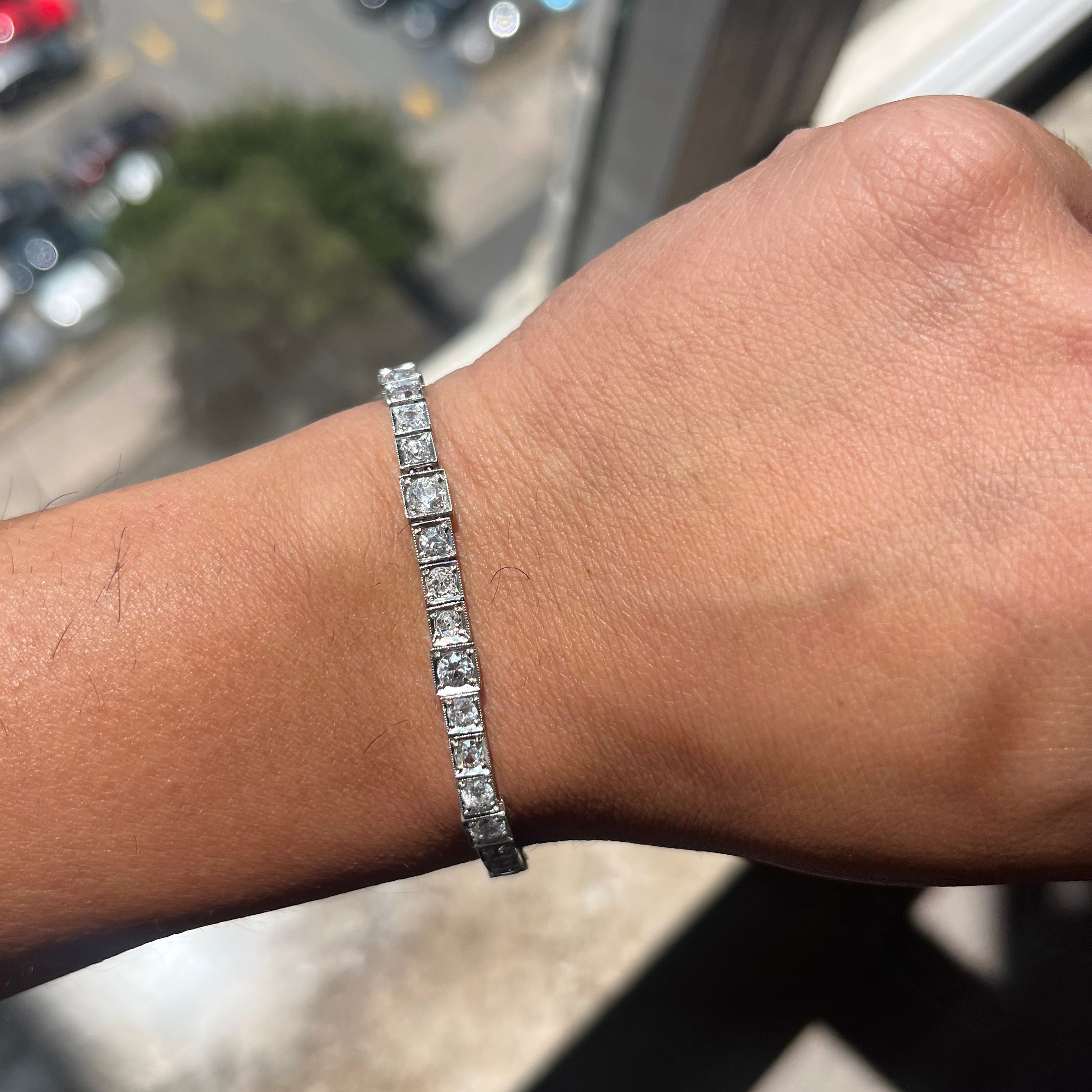 3.55ctw Art Deco Old European Cut Diamond Block Bracelet