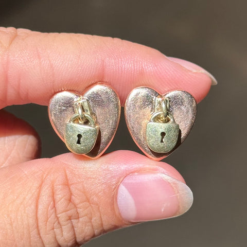 Vintage Padlock Heart Earrings