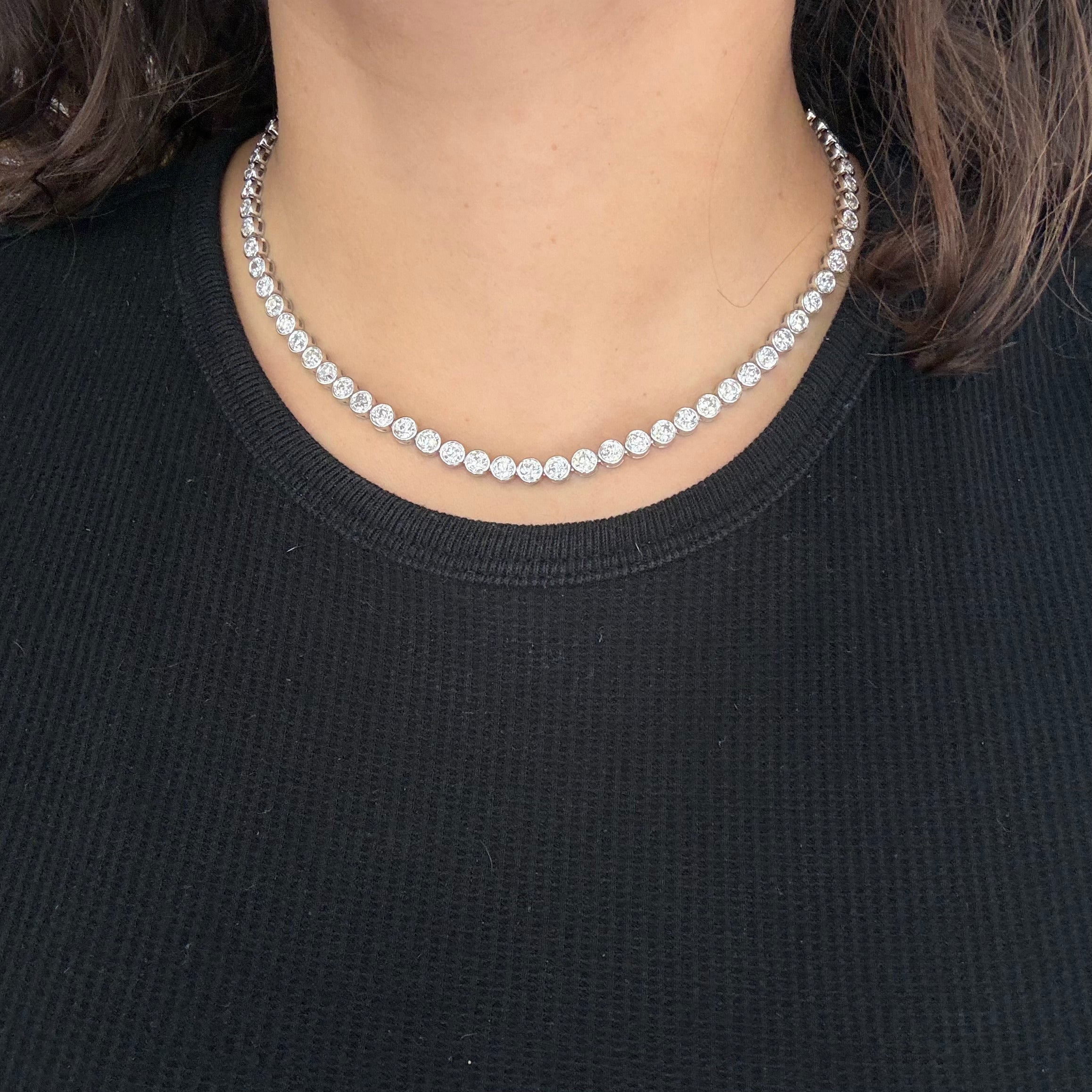 21.59ctw Old European Cut Diamond Bezel Tennis Necklace