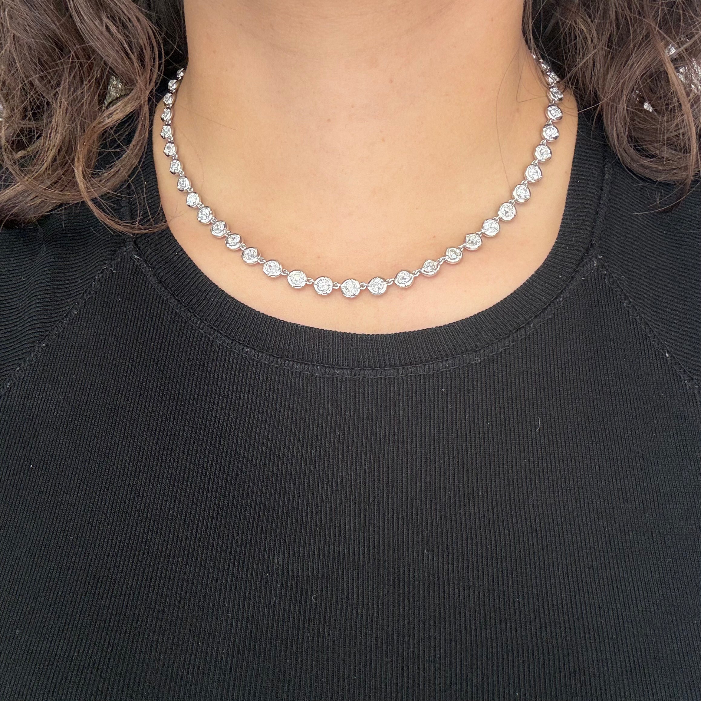 11.07ctw Old European & Old Mine Cut Diamond Collet Tennis Necklace