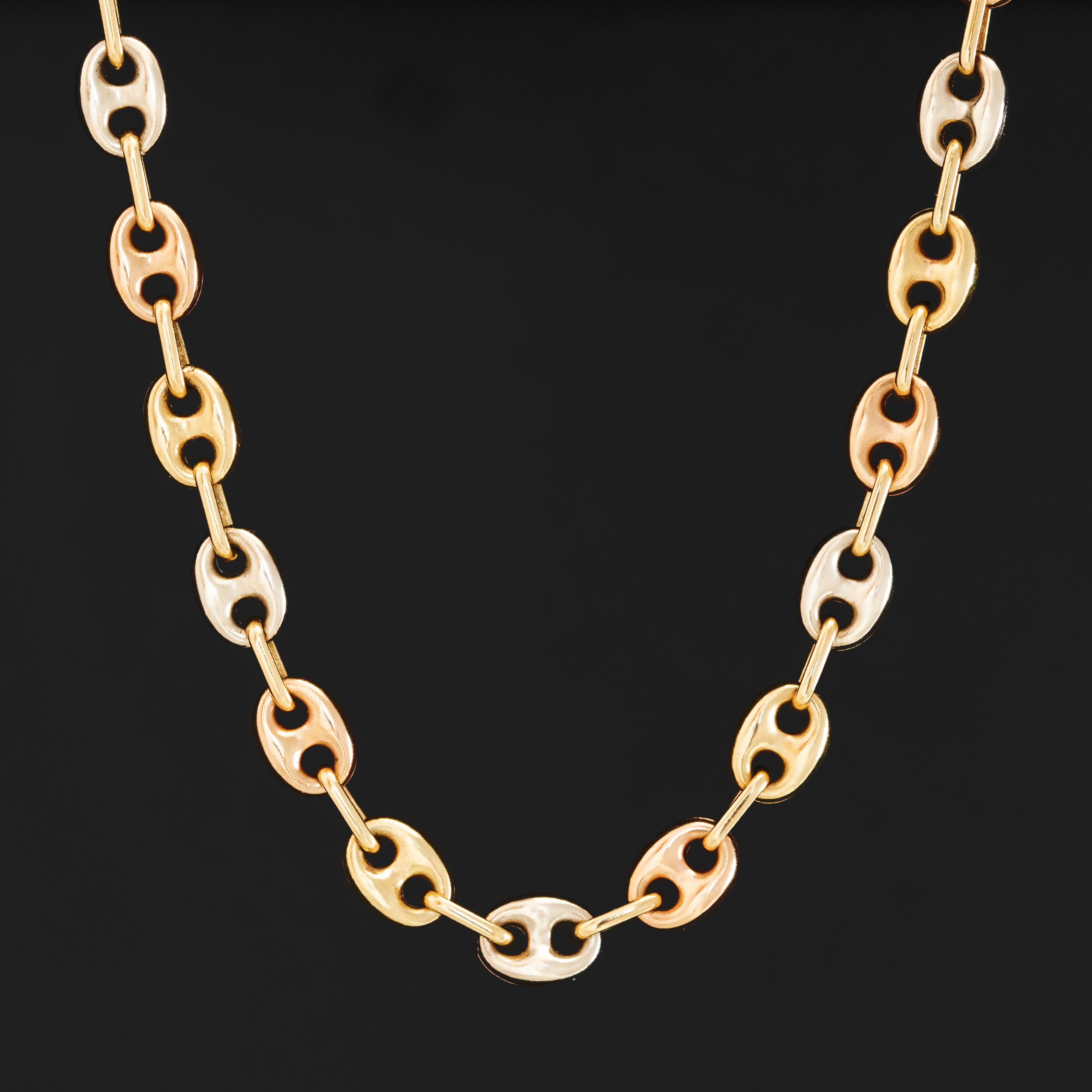 Vintage Triple Tone Mariner Link Chain Necklace, Italian