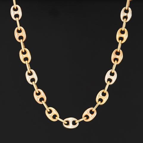 Vintage Triple Tone Mariner Link Chain Necklace, Italian