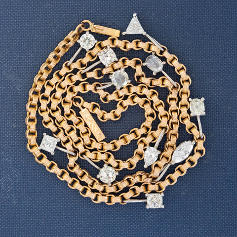4.31ctw Mixed Old Cut Diamond Station Necklace