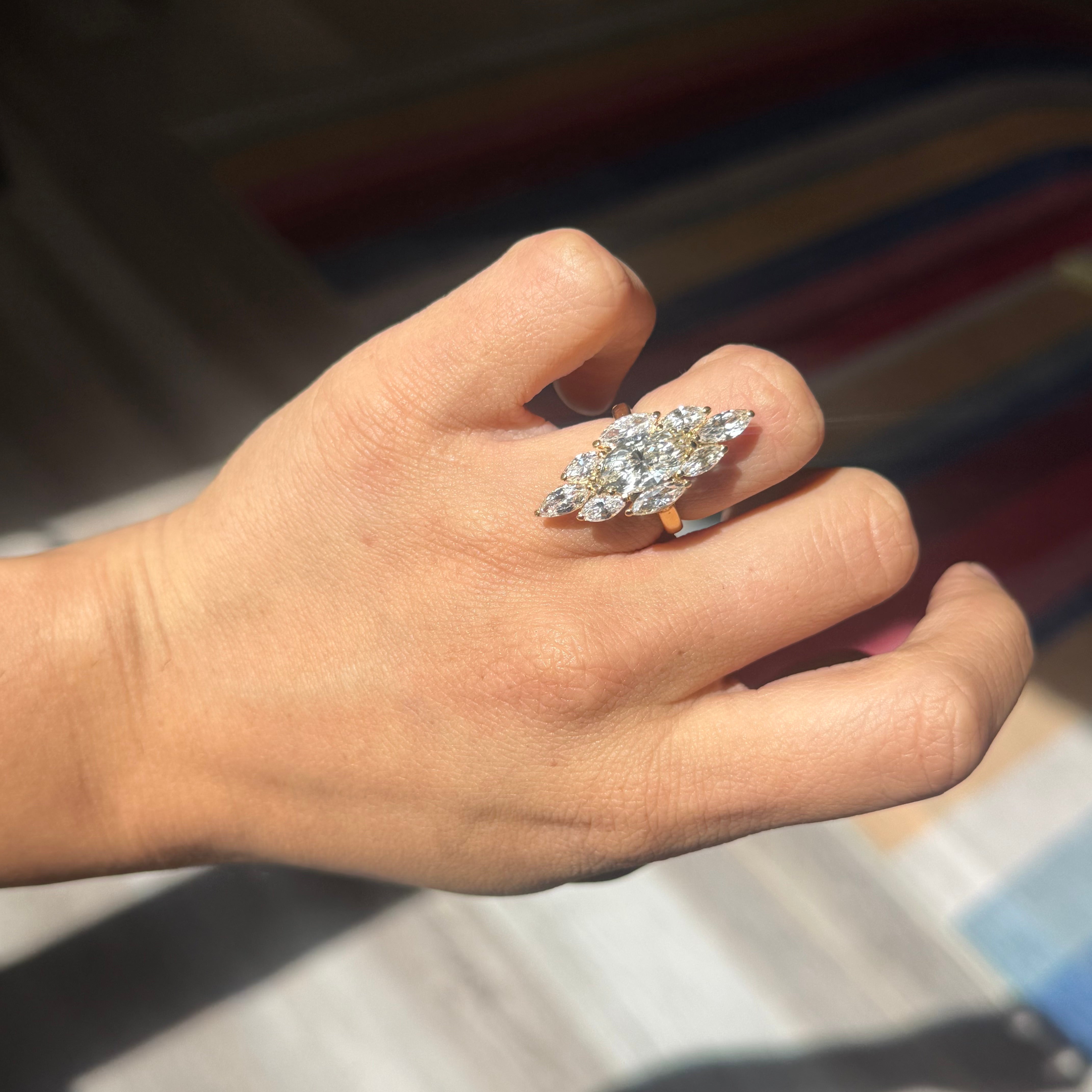 6.00ctw Vintage Marquise Cut Diamond Cluster Ring