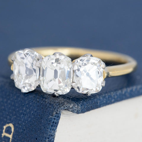 2.31ctw Old Mine Cut Diamond Trilogy Ring