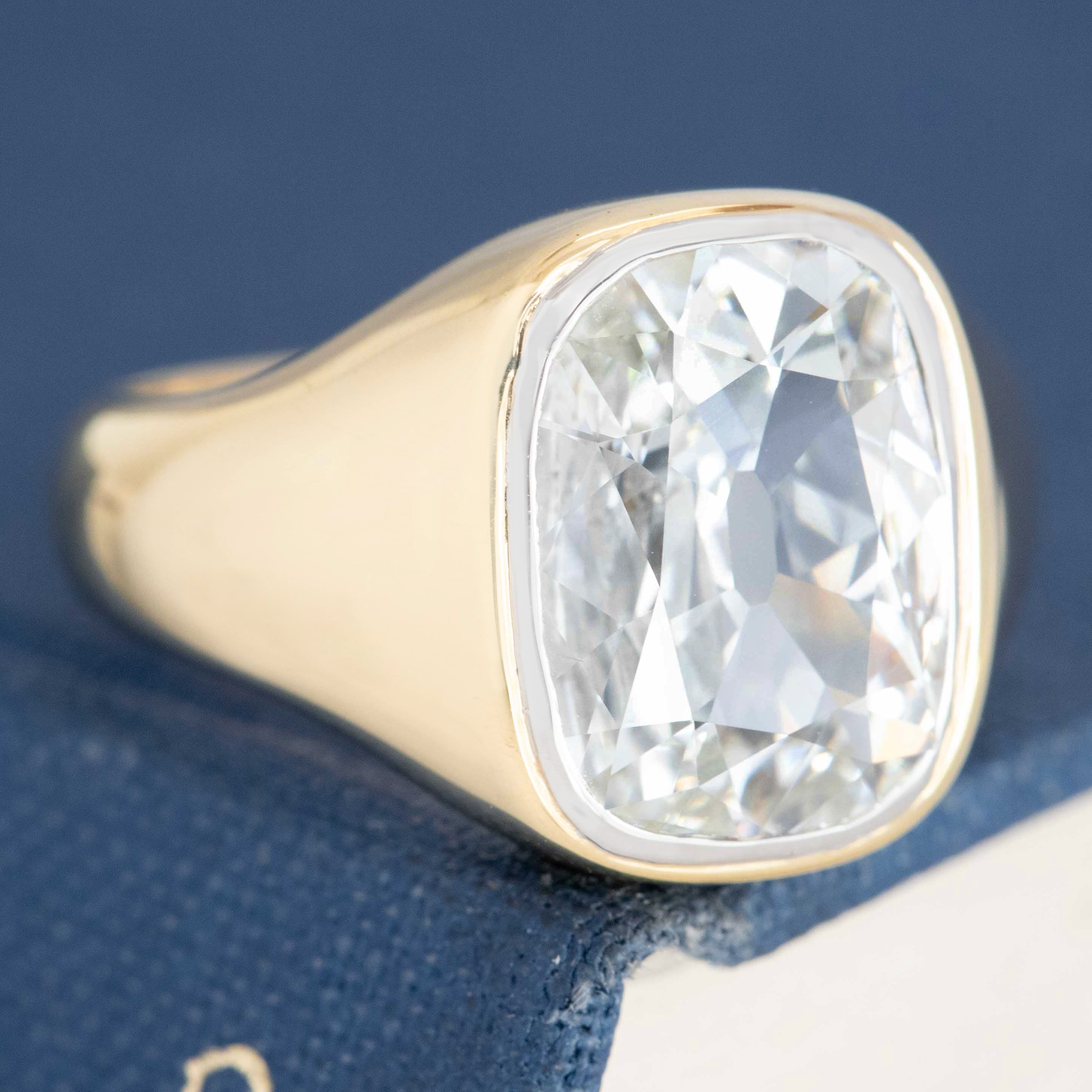 3.01ct old mine cut diamond bezel solitaire ring in yellow gold