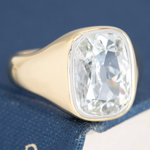 3.01ct old mine cut diamond bezel solitaire ring in yellow gold