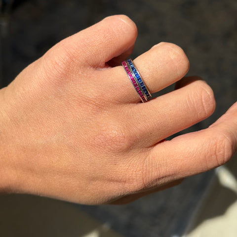 Vintage Ruby & Sapphire Step Cut Eternity Stacking Band