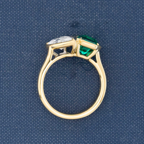 2.97ctw Pear Cut Diamond & Colombian Emerald Toi et Moi Ring, GIA D IF
