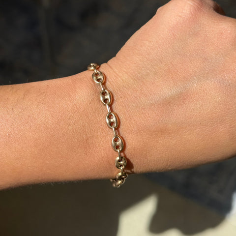 Vintage Rose Gold Mariner Link Chain Bracelet, Italian