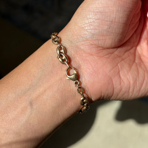 Vintage Rose Gold Mariner Link Chain Bracelet, Italian