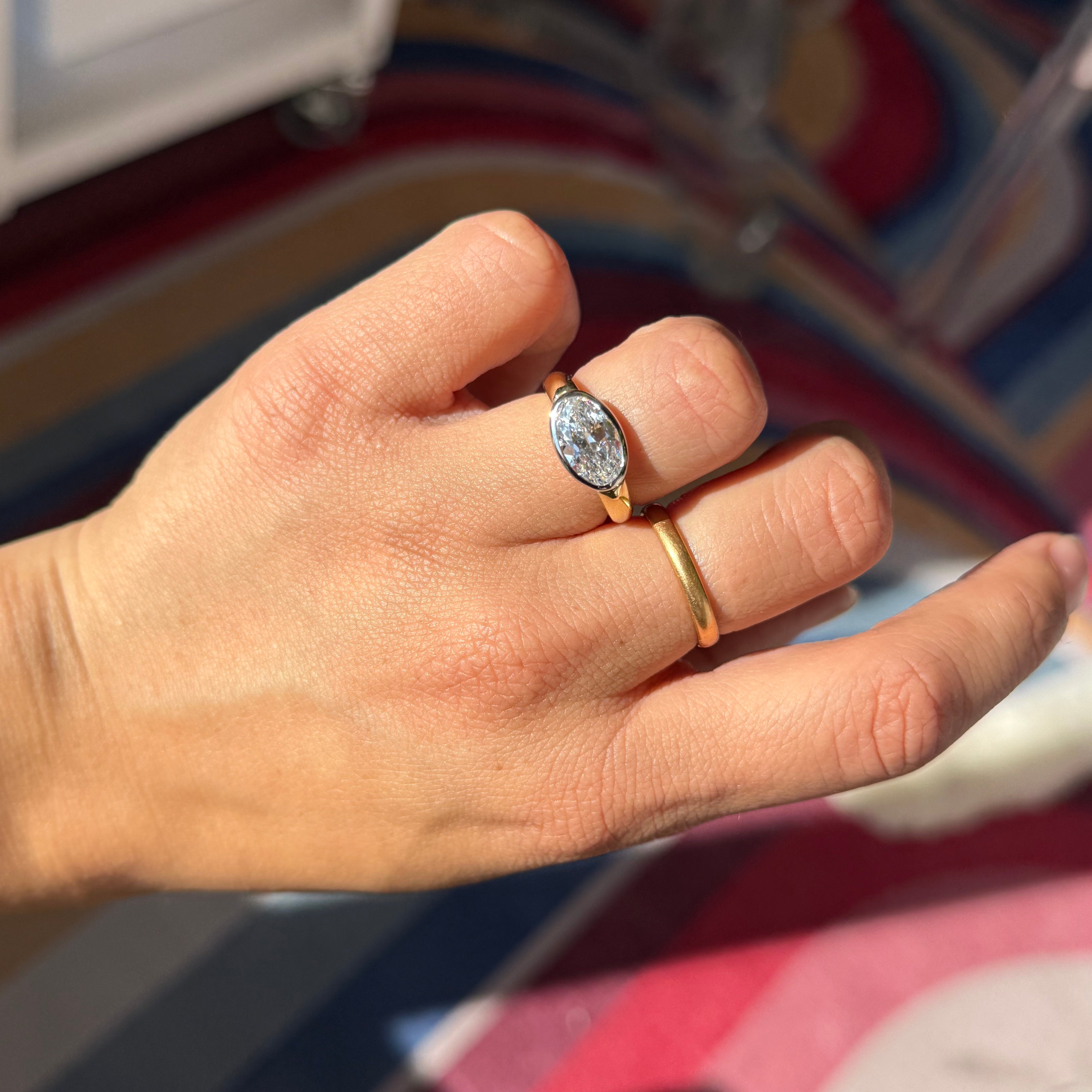 2.01ct Moval Cut Diamond Bezel Solitaire, GIA E VS1