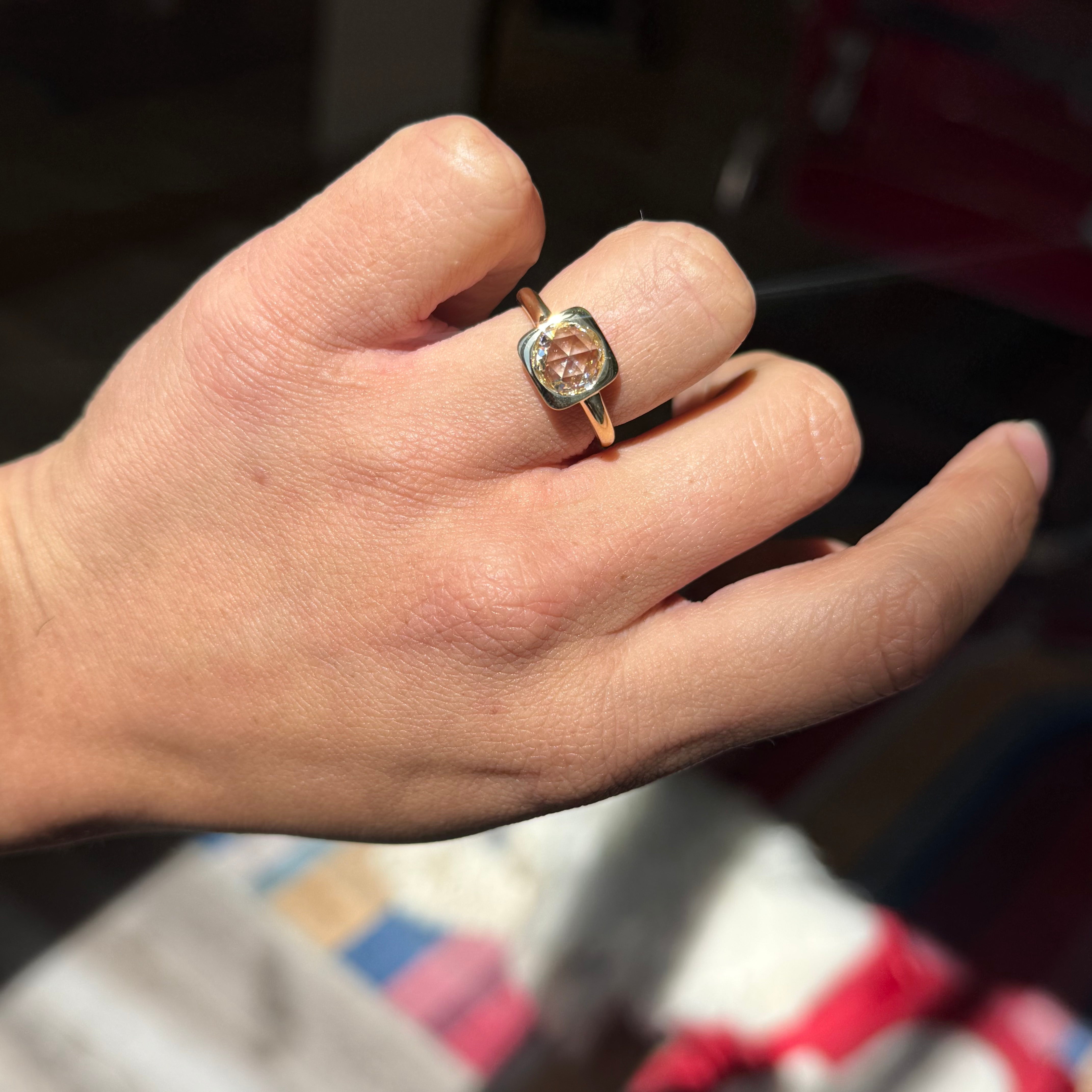 1.53ct Round Rose Cut Diamond Frame Ring, GIA G VS1