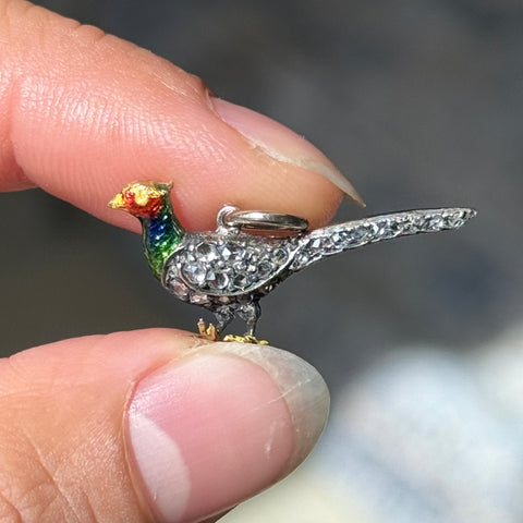 Antique Diamond & Enamel Pheasant Charm
