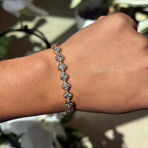 12.99ctw Asscher Cut Diamond Bezel Tennis Bracelet