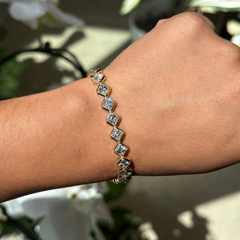 12.72ctw Asscher Cut Diamond Bezel Tennis Bracelet