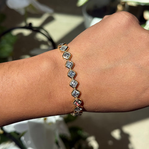 12.68ctw Asscher Cut Diamond Bezel Tennis Bracelet