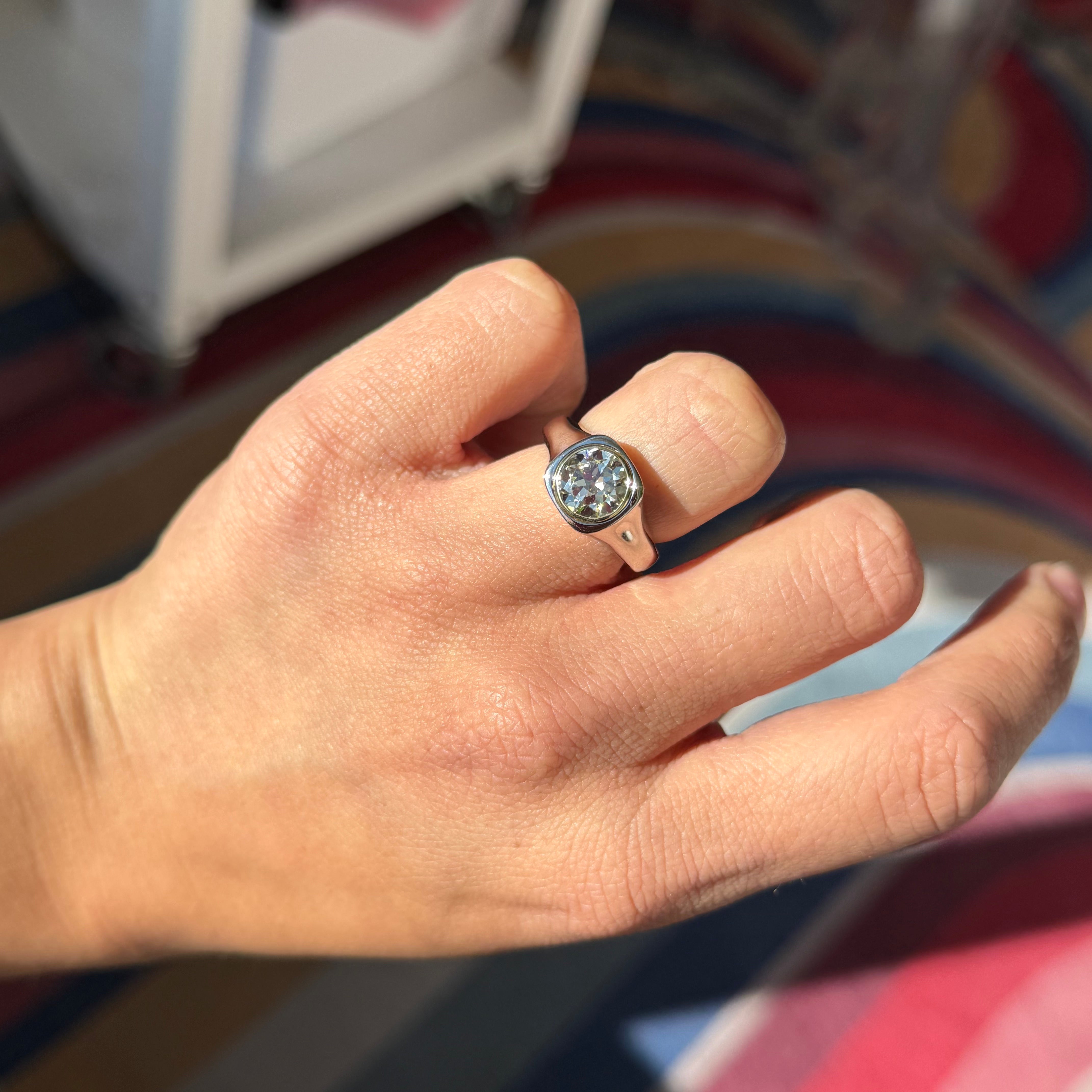 1.83ct Old European Cut Diamond Bezel Ring, GIA Q-R VS1