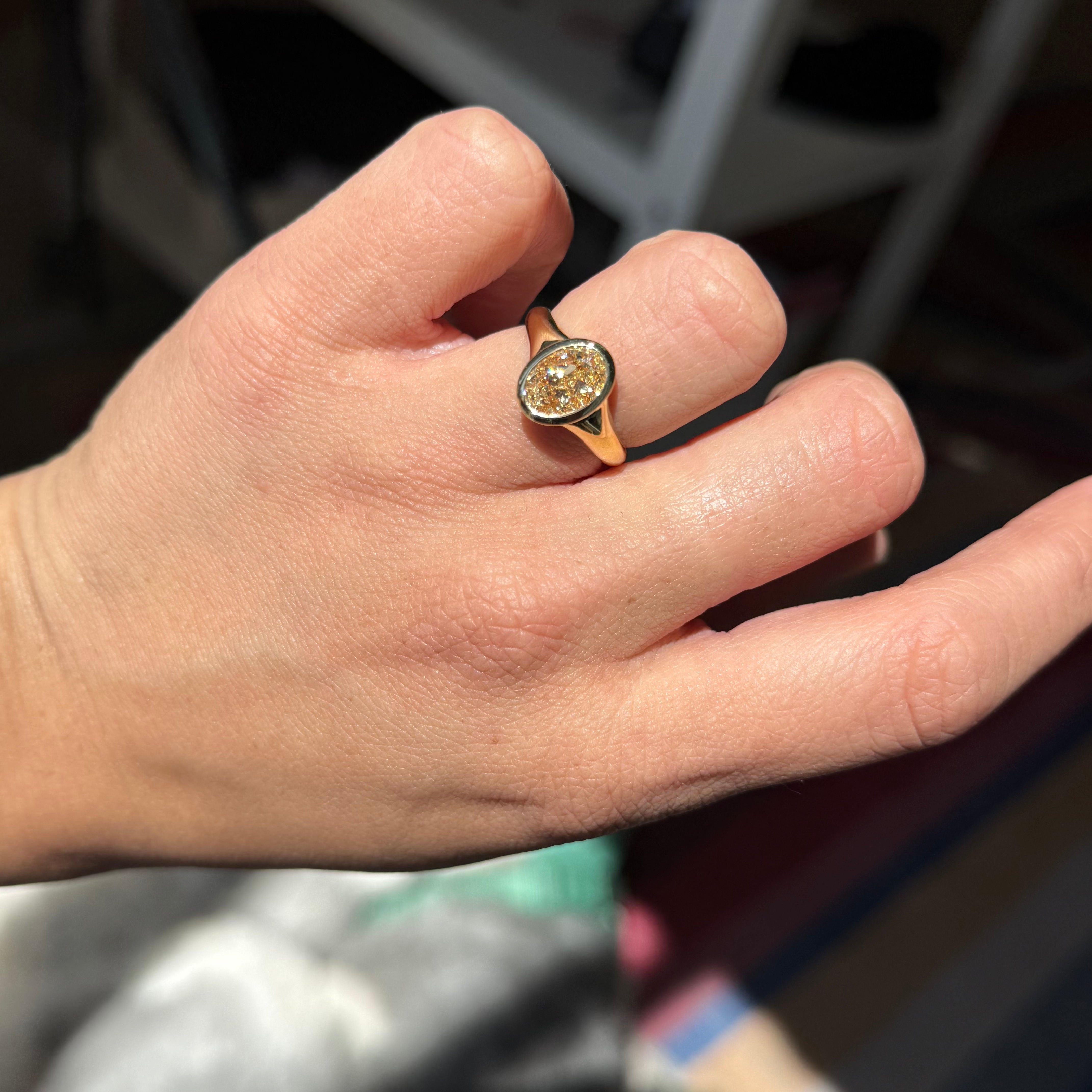 2.00ct Light Yellow Oval Cut Diamond Bezel Solitaire, GIA