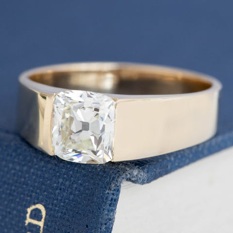 1.66ct Cushion Cut Diamond Half-Bezel Solitaire, GIA L VVS2
