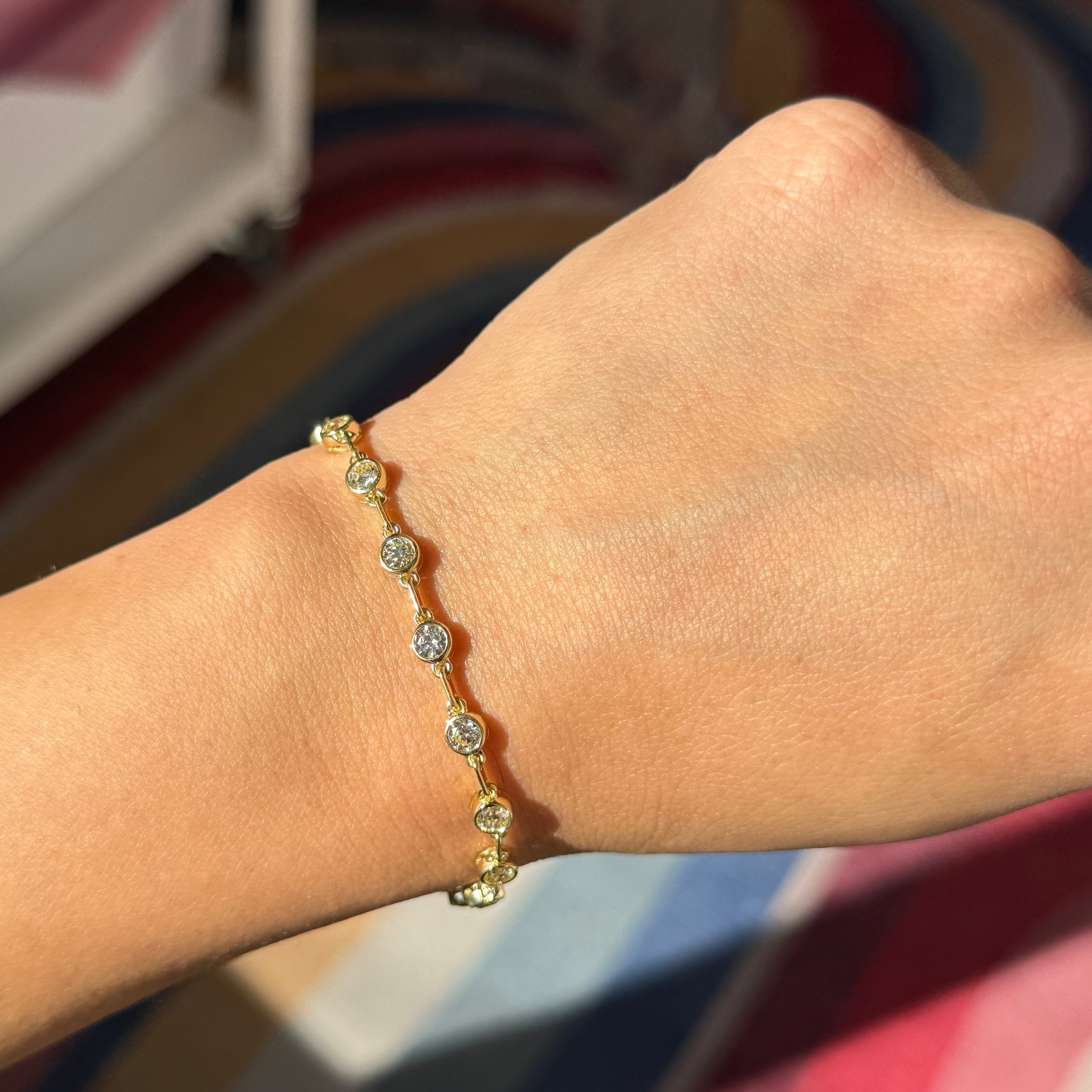 3.44ctw Old European Cut Diamond Bezel Bar Link Tennis Bracelet