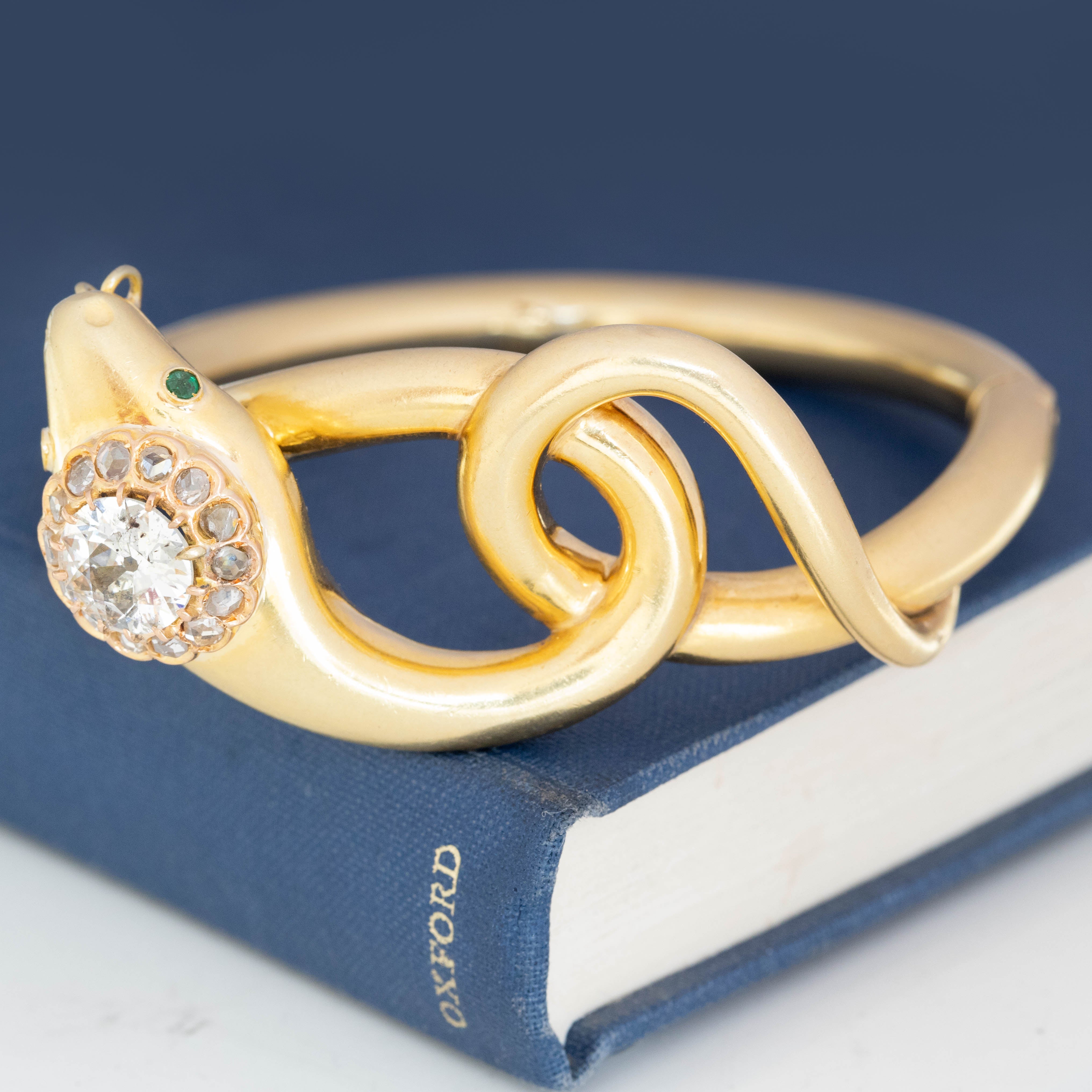 2.63ct Victorian Revival Old European Cut Diamond Serpent Bangle