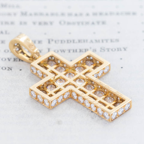 5.00ctw Vintage Round Brilliant Cut Diamond Cross Pendant, Cartier France