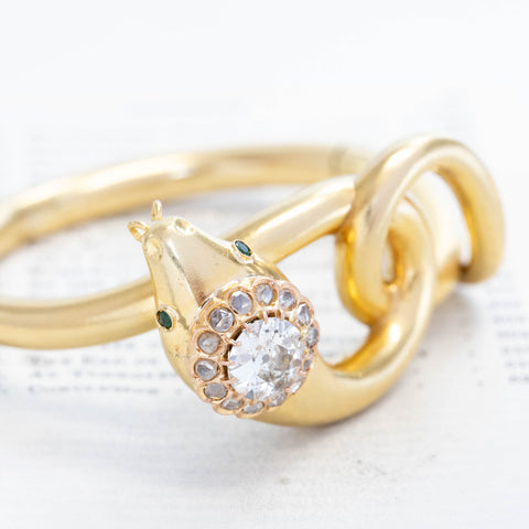 2.63ct Victorian Revival Old European Cut Diamond Serpent Bangle