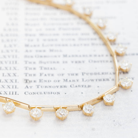14.25ctw Old European Cut Diamon Bar Link Station Necklace