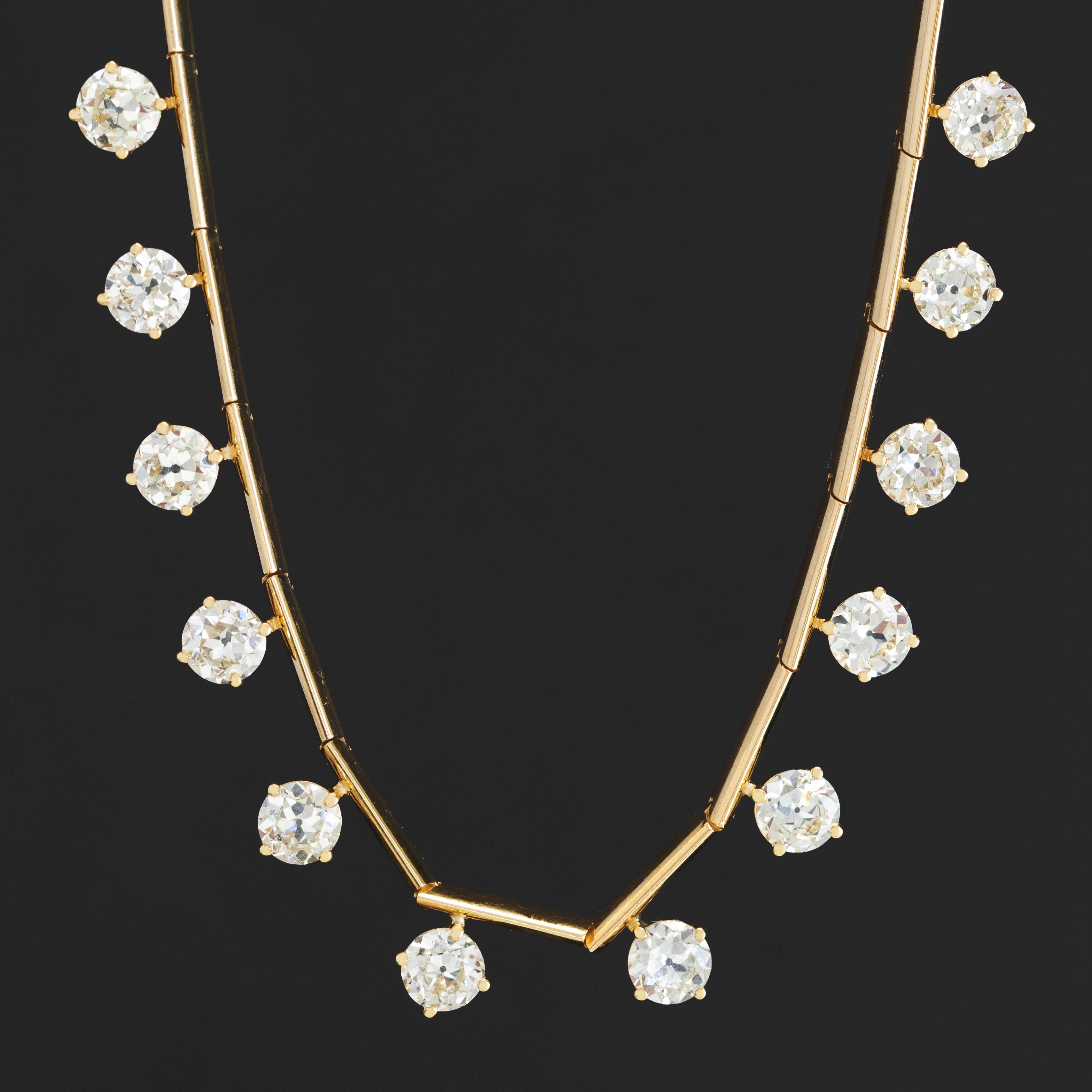 14.25ctw Old European Cut Diamon Bar Link Station Necklace