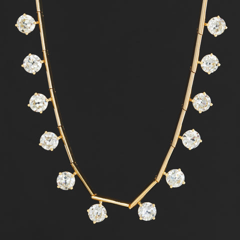 14.25ctw Old European Cut Diamon Bar Link Station Necklace