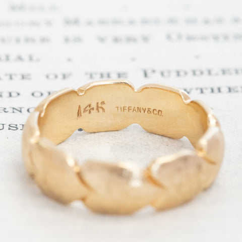 Vintage Wide Etched Leaf Motif Band, by Tiffany & Co.