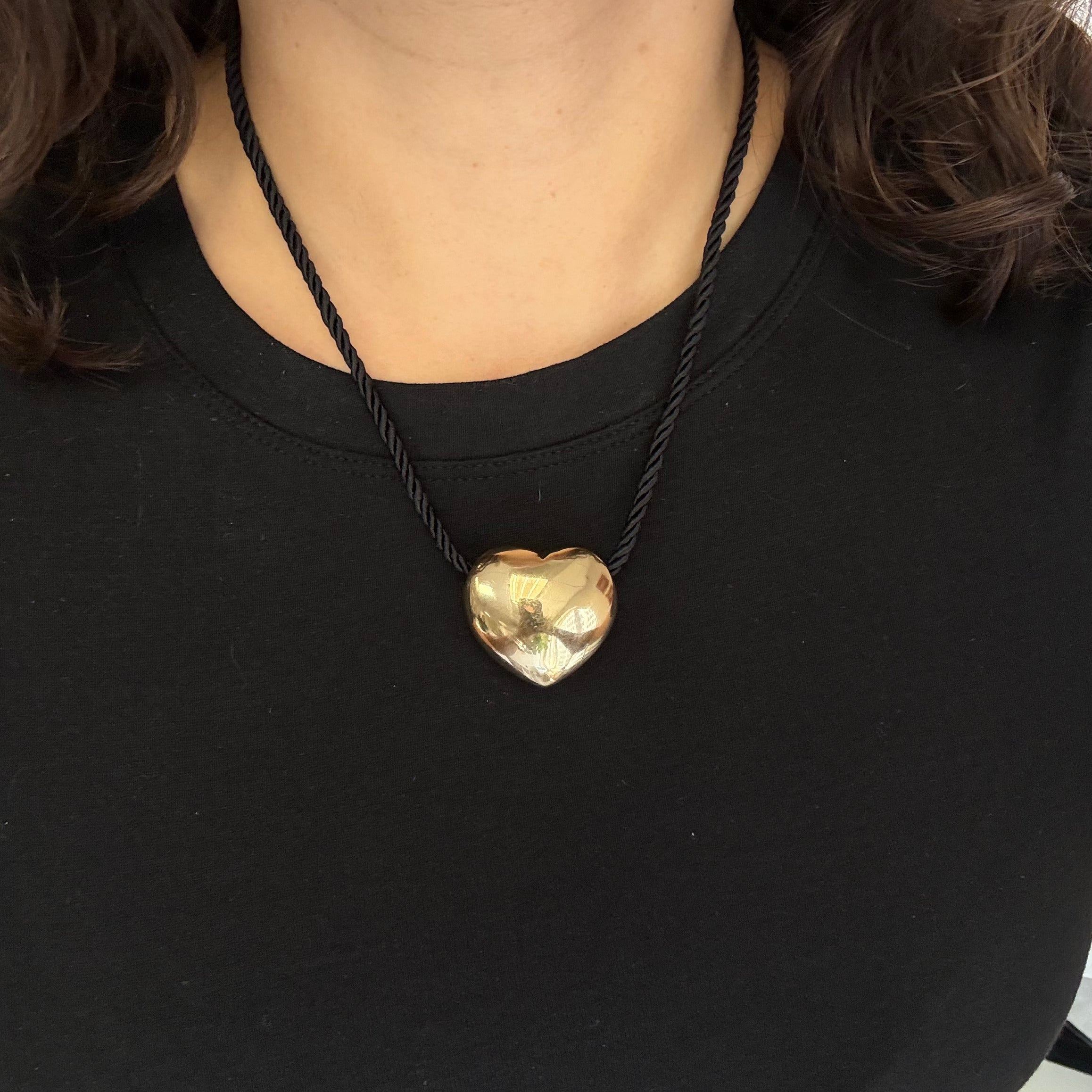 Vintage Puffy Heart Cord Necklace