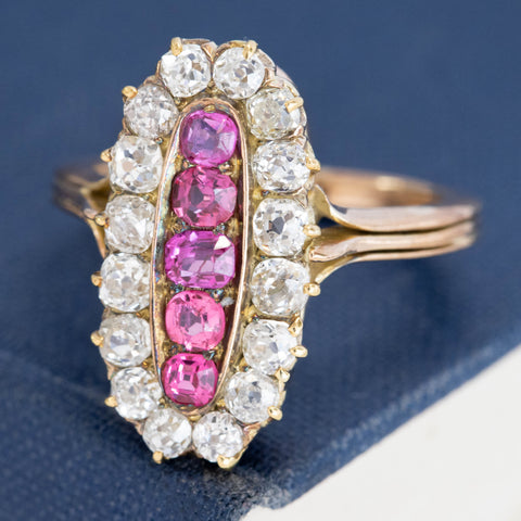 2.45ctw Victorian Old Mine Cut Diamond & Sapphire Cluster Ring