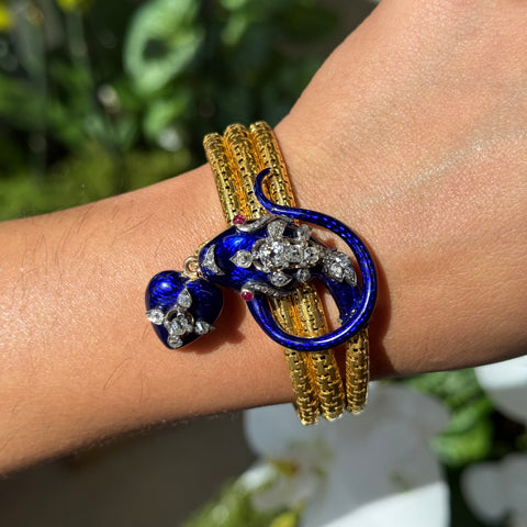 1.94ctw Victorian Diamond & Enamel Serpent Bracelet