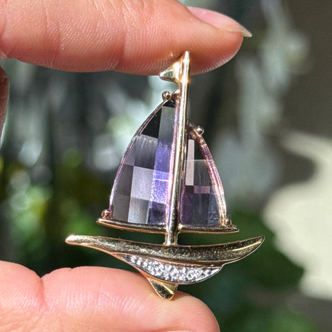 Vintage Amethyst & Diamond Sailboat Pendant