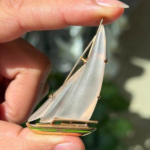 Vintage Quartz Sailboat Brooch