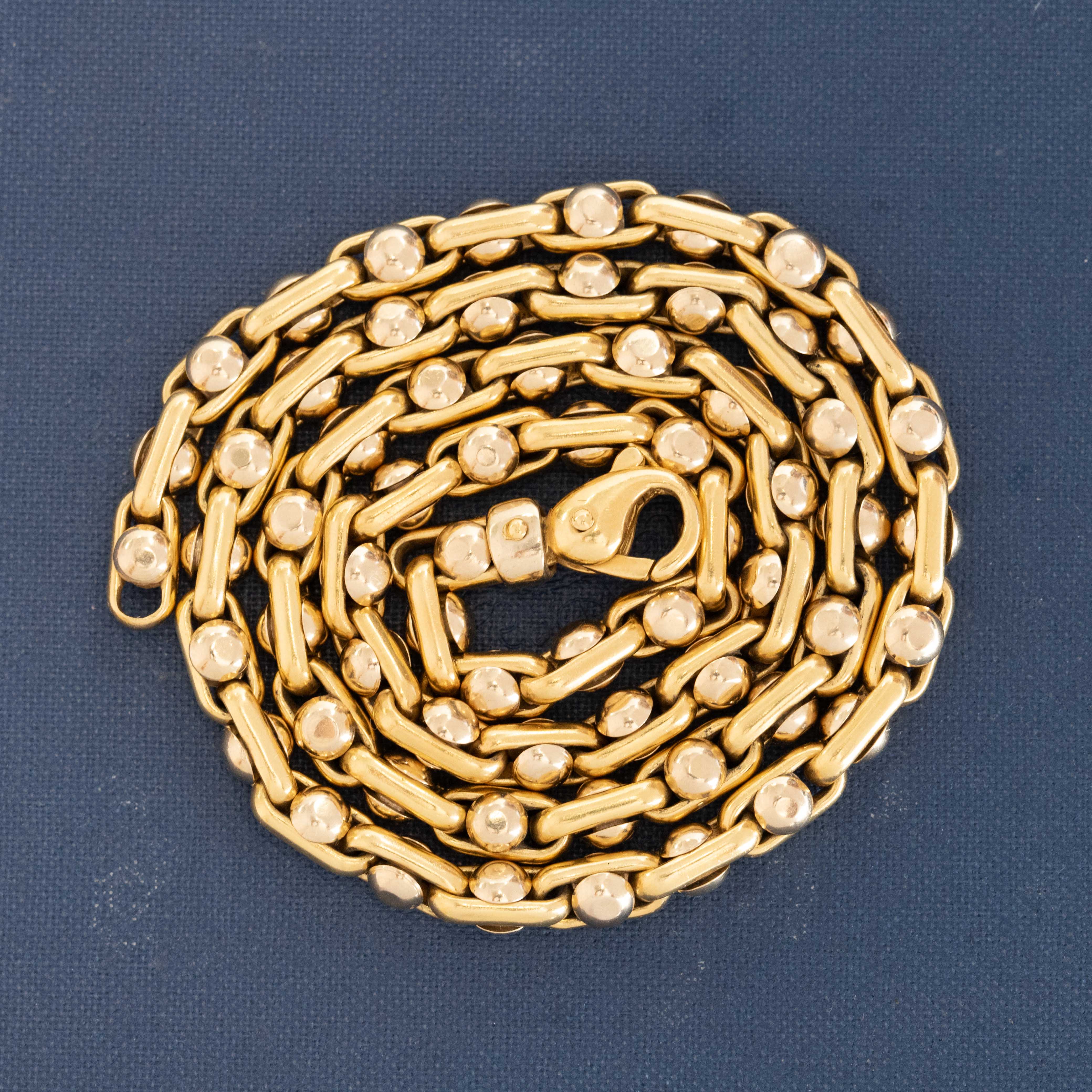 Italian vintage gold necklace with round and bar link design