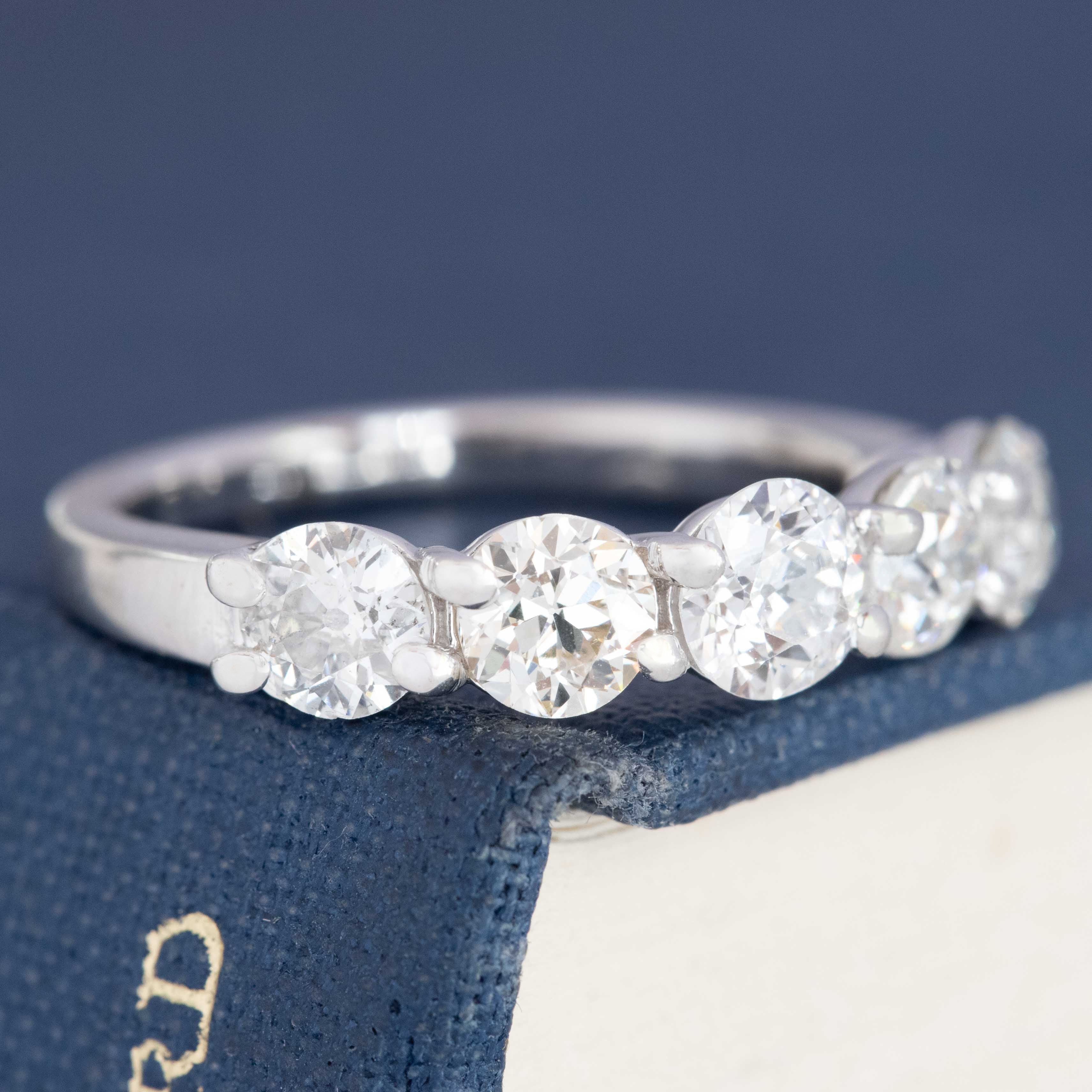 Antique old European cut diamonds trellis ring in white gold