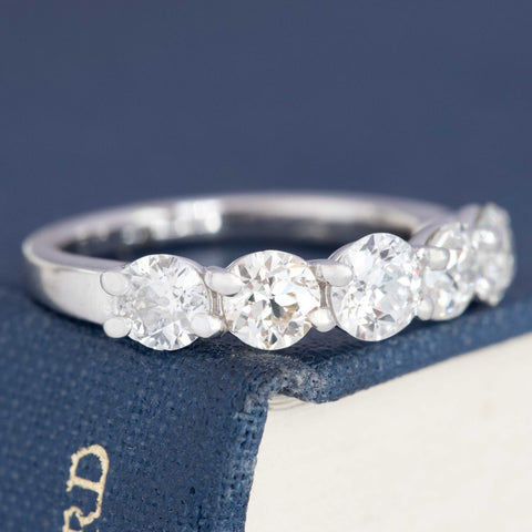 Antique old European cut diamonds trellis ring in white gold