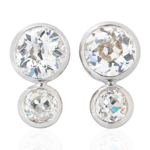 2.00ctw (est) Antique Old European Cut Diamond Double Drop Bezel Earrings