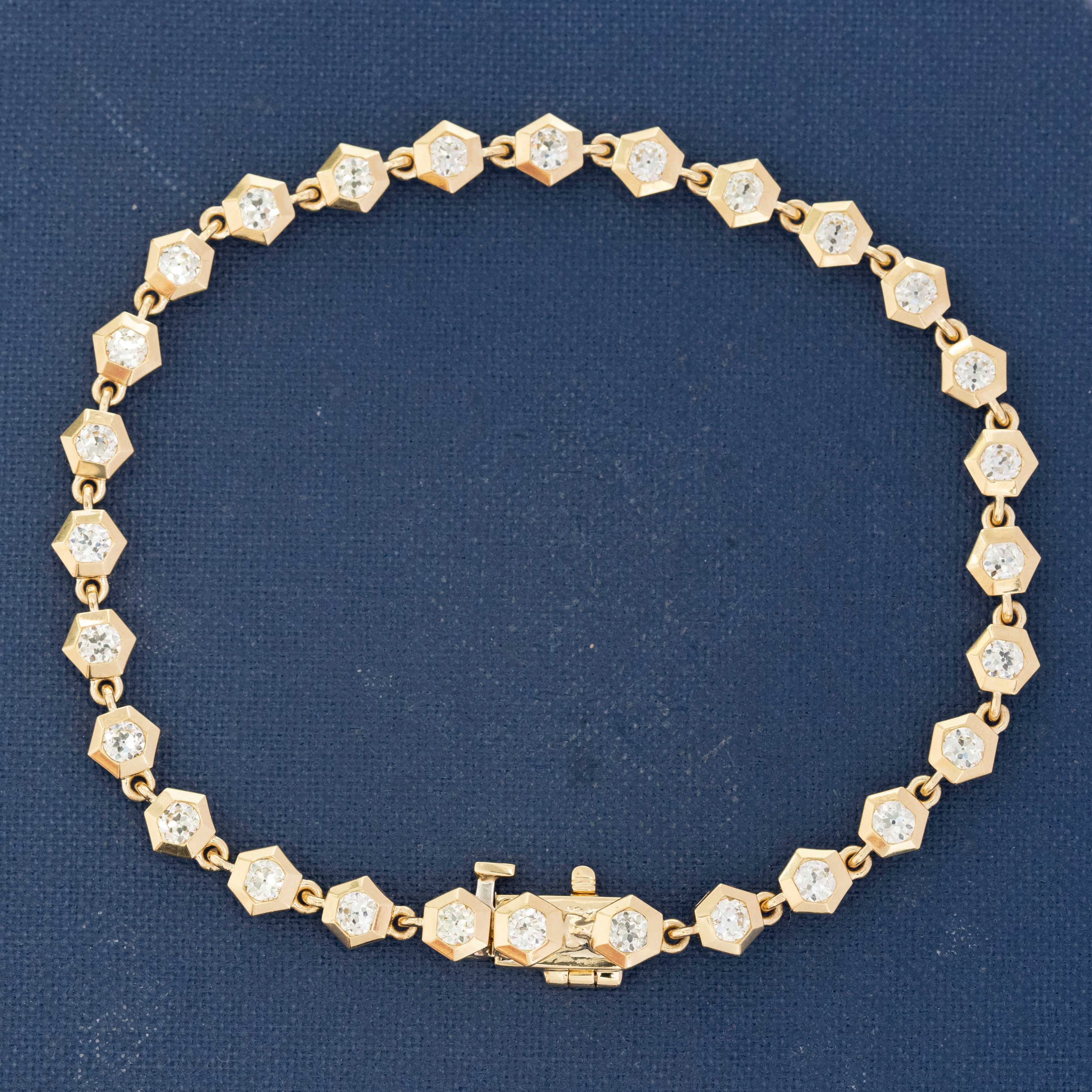 2.23ctw Old European Cut Diamond Hexagonal Tennis Bracelet