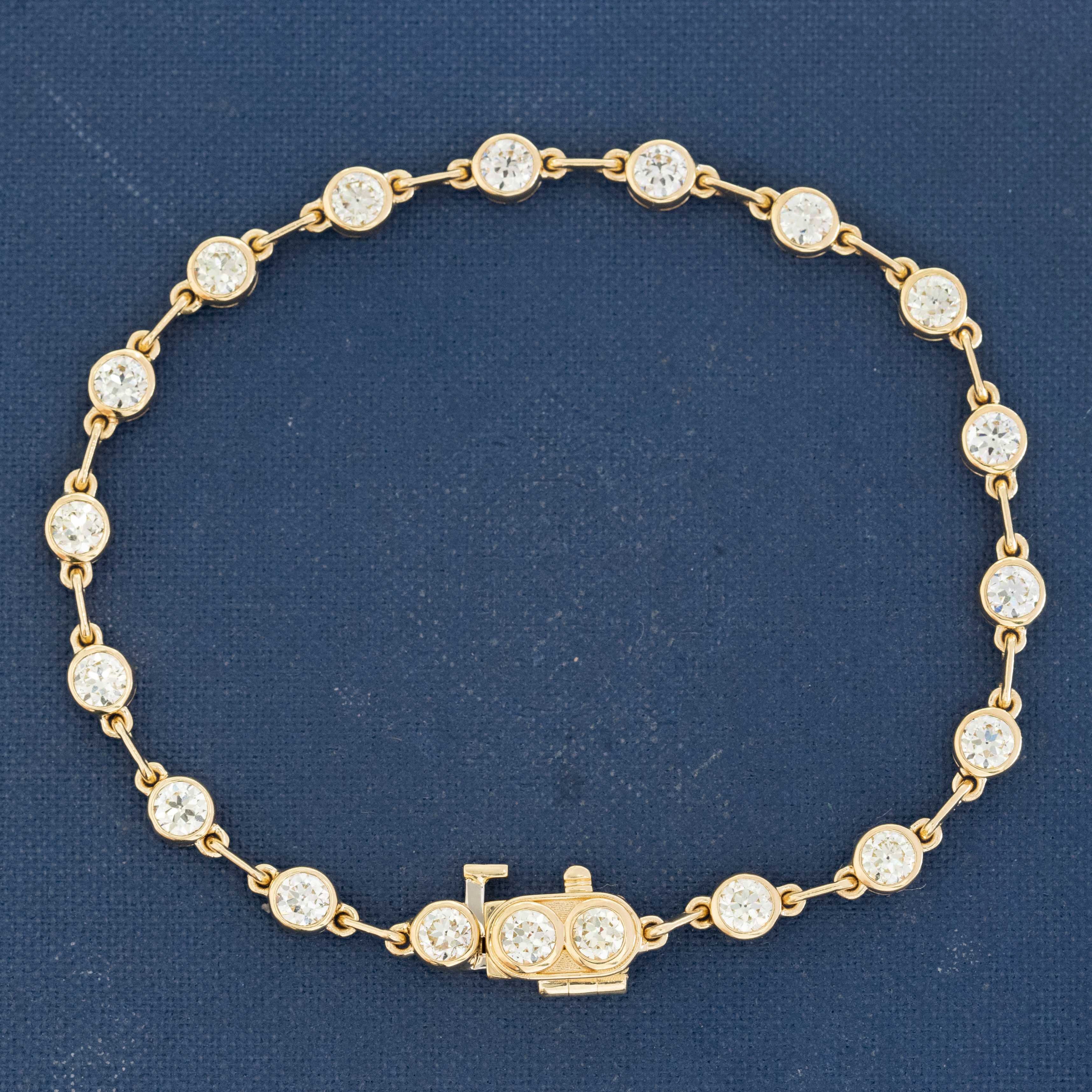 3.44ctw Old European Cut Diamond Bezel Bar Link Tennis Bracelet