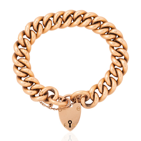 Victorian Curb Link Heart Padlock Bracelet, English