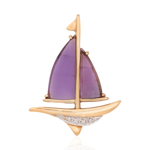 Vintage Amethyst & Diamond Sailboat Pendant