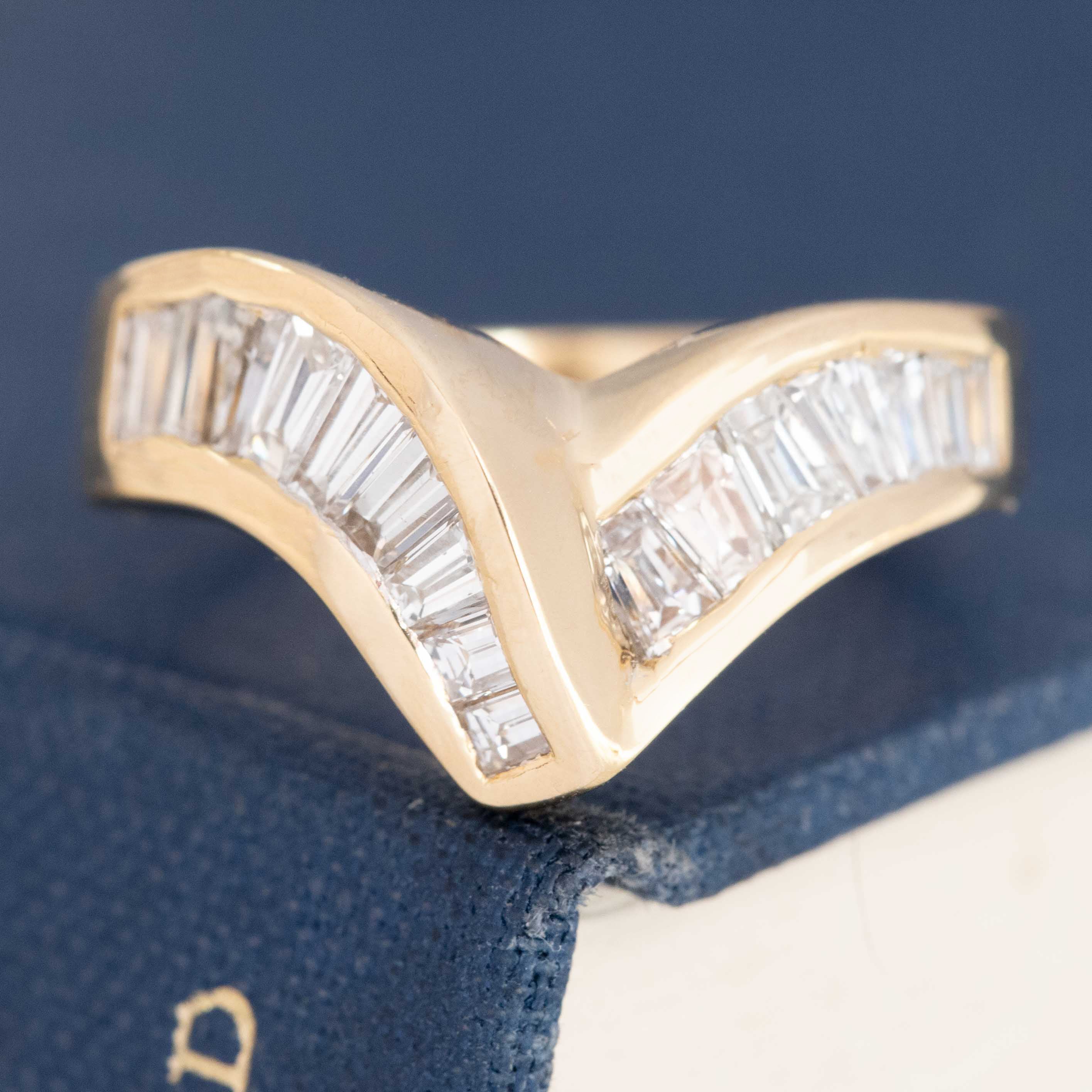 1.10ctw Vintage Baguette Cut Diamond V Ring