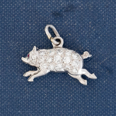 Vintage Diamond Jumping Pig Charm