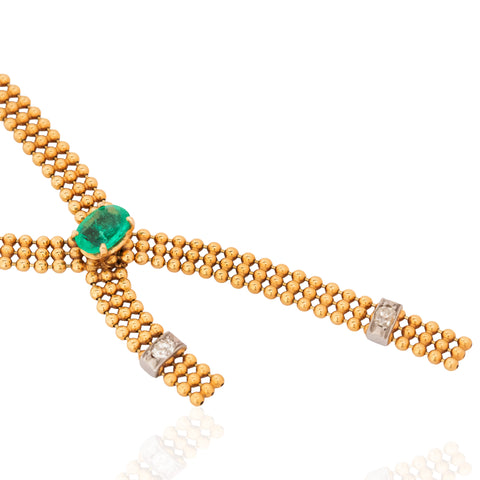 Vintage Diamond & Emerald Ribbon Drop Necklace, French