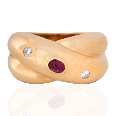 Vintage Cartier Colisée ruby and diamond ring in 18K yellow gold