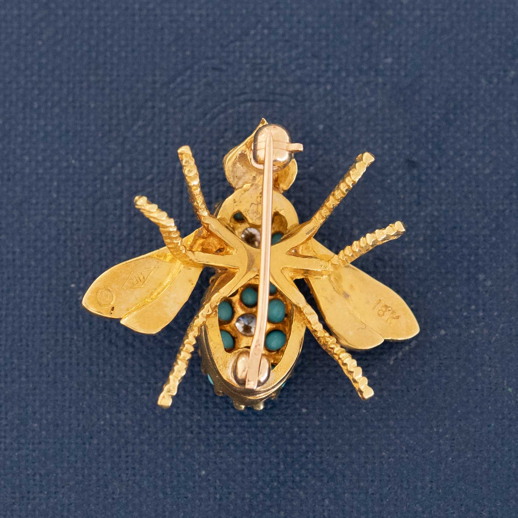 RARE Vintage Diamond & Turquoise Bee Brooch, by Herbert Rosenthal